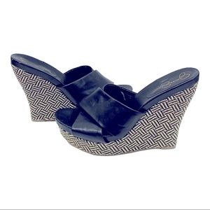 Jessica Simpson Wedge Slip On Sandal Black White